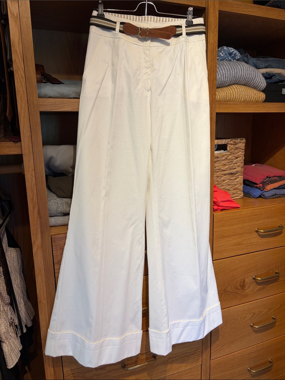 D&G White Flare Pants with Belt